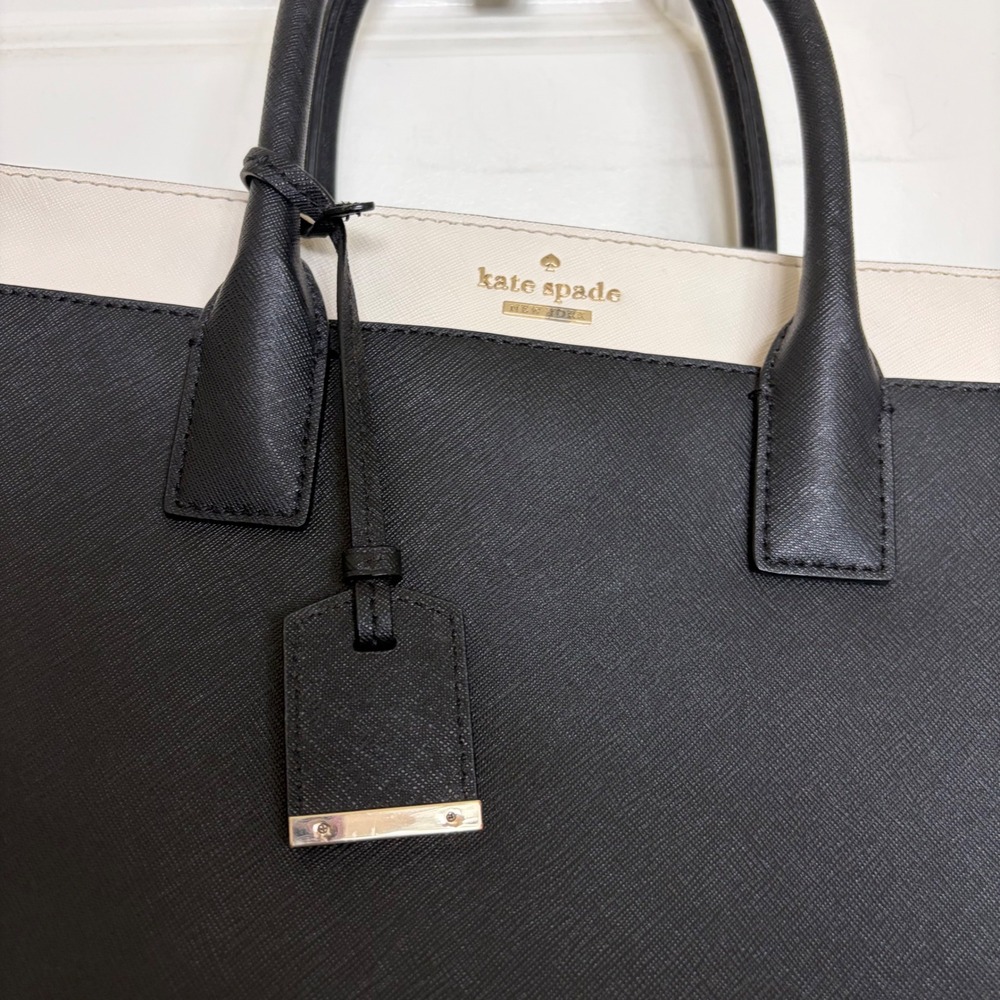 Kate Spade New York Black Cream Saffiano Leather Satchel Crossbody Bag - Picture 2 of 8